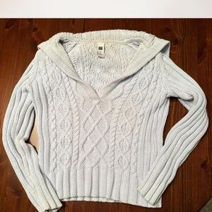GAP Women's V-Neck Cable Knit Sweater - Light Blue